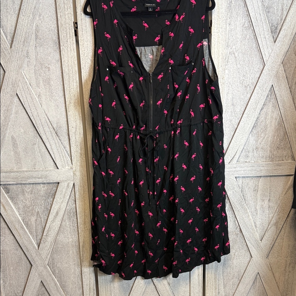 Torrid Black and Pink Flamingo Midi Dress